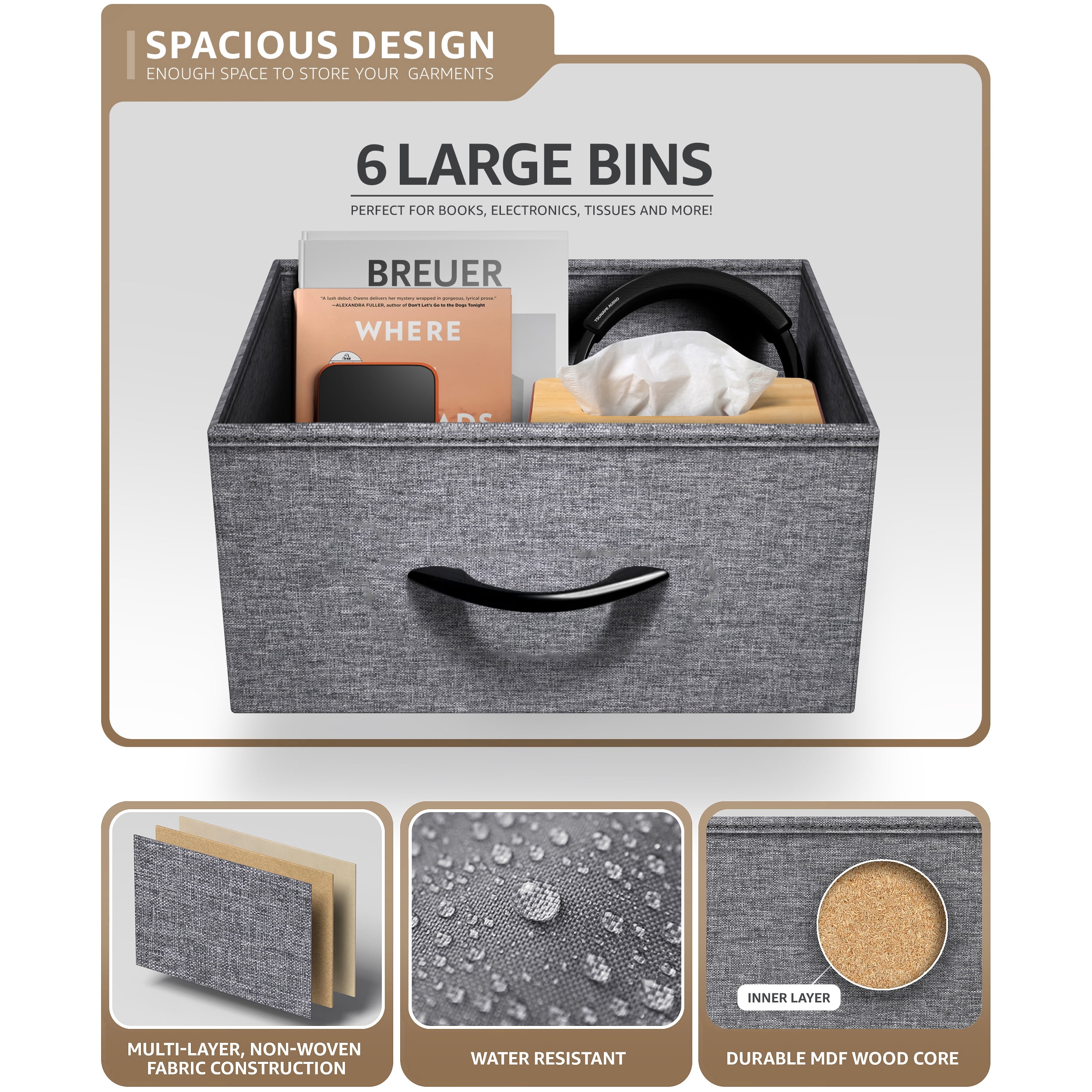Sorbus 6-Drawer Fabric Dresser, Tall Bedroom Storage Tower, Black
