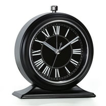 AYRELY® 4-inch Battery Operated Alarm Clock Silent Analog Desk Clocks with Light Vintage Metal Table Clock for Living Room Shelf Bedside Home Decor(Black-Roman)