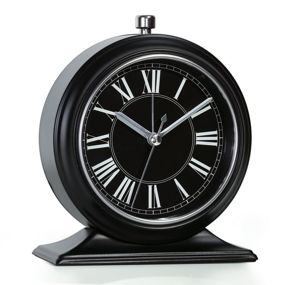 AYRELY® 4-inch Battery Operated Alarm Clock Silent Analog Desk Clocks with Light Vintage Metal Table Clock for Living Room Shelf Bedside Home Decor(Black-Roman)