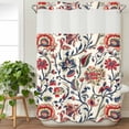thumbnail image 3 of Boho Flowers No Hook Shower Curtain Waterproof,Bathroom Curtains with Snap in Liners and See Through Top Window,Watercolor Red Orange Floral Branch Leaf Hotel Style Bathtub Curtains Shower 72"Wx84"L, 3 of 8
