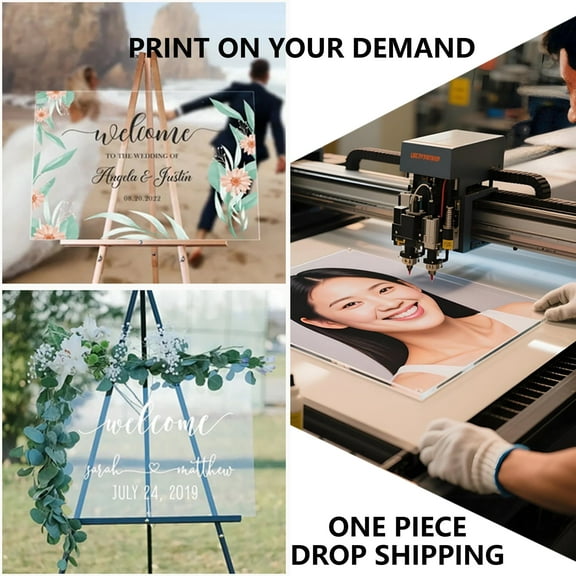 Customized Wedding Party Welcome Sign Glossy Clear Backing Text UV Print 16"*24"