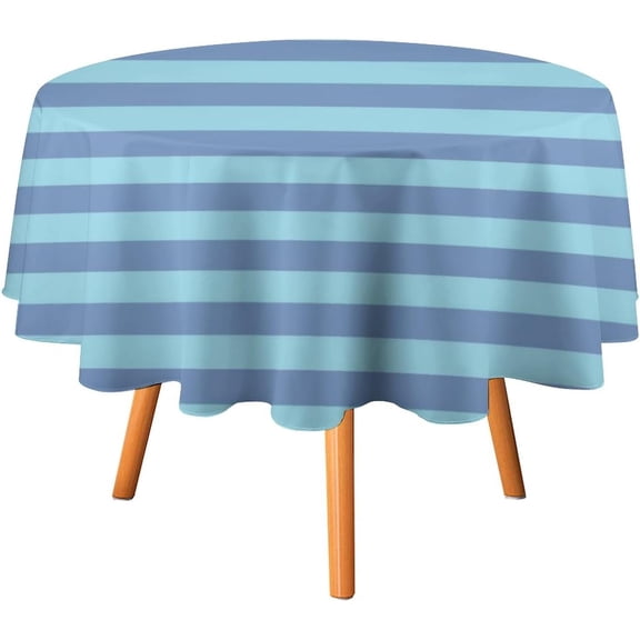 Blue Gray and Pastel Blue Stripes Tablecloth 70inch Round Table Cover Washable Table Cloth for Kitchen Dinning Party Tabletop Modern Decoration