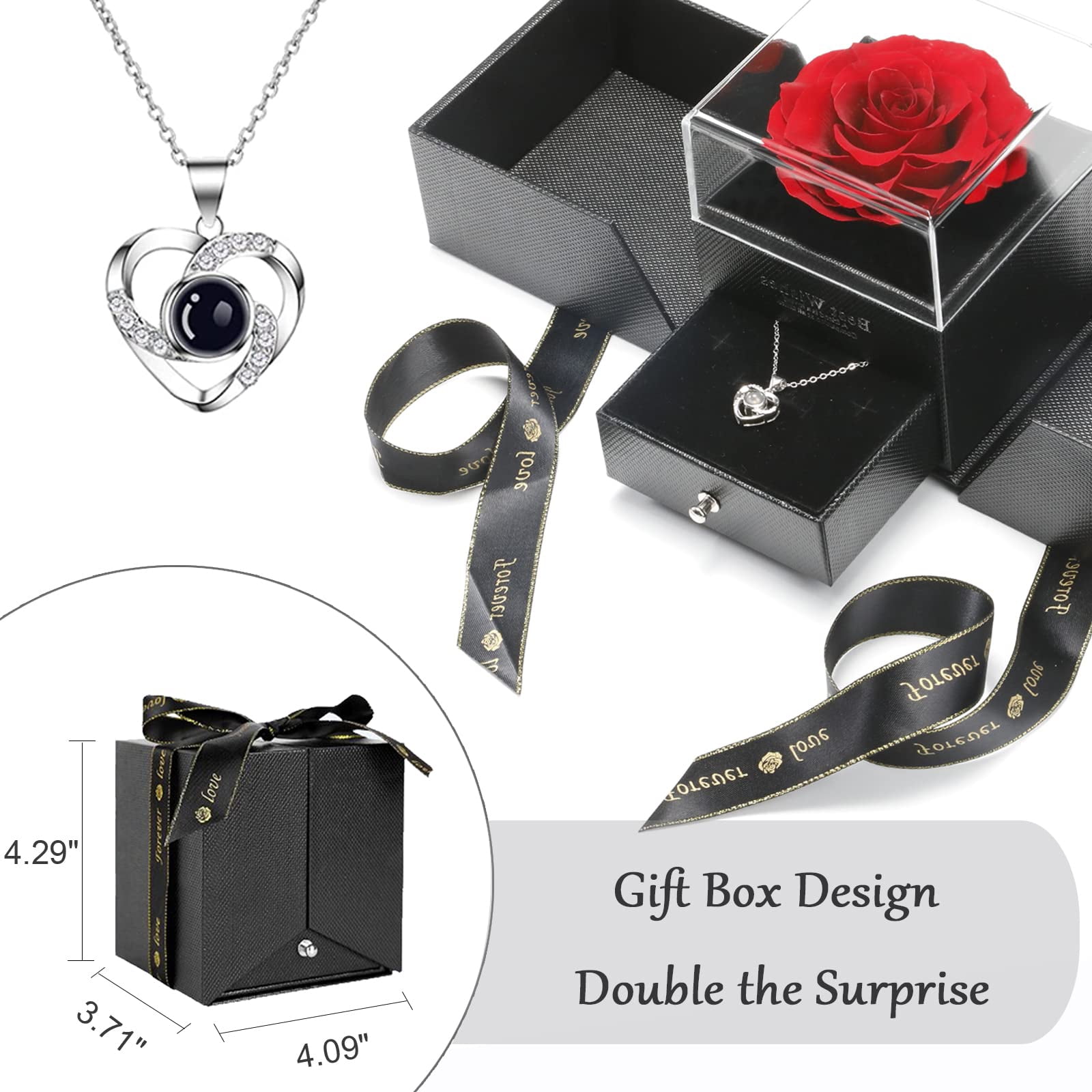 Gifts for Mom Preserved Real Rose with Necklace Gift Set, Sterling Silver Love Heart Cubic Zircon Pendant Necklace with Gift Box A, Women's, Size: One