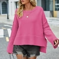 thumbnail image 4 of Pullover Crewneck Knit Cropped Sweaters Women Fashion Bell Long Sleeve Solid Color Loose Pullover Crop Tops (L, Hot Pink), 4 of 6