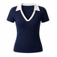 thumbnail image 3 of Aihuaihua Womens Short Sleeve Business Casual Tops Summer V Neck Polo Work Shirts 2026 Fitted Basic Collared Shirt Navy XL, 3 of 3