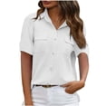 thumbnail image 2 of Endives Women's Button Down Shirt Fashion Casual Solid Color Cotton Linen Shirt Short Sleeved Shirts With Pockets White, 2 of 7