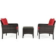 Gymax 3PCS Patio Outdoor Rattan Furniture Set w/ Coffee Table Red Cushion