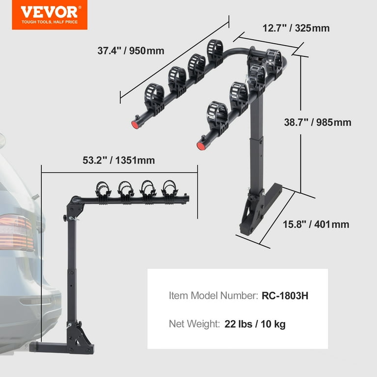 BENTISM 4 Bike Rack 150 LBS Heavy duty Steel Hitch Mount Folding Swing Down Bicycle Carrier for Car Truck SUV