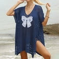 thumbnail image 2 of Shadoumai Womens Swimsuit Cover Up Long Sleeve Sheer Mesh Knit Mini Dress Backless Tie Summer Beach Vacation Outfits, 2 of 4