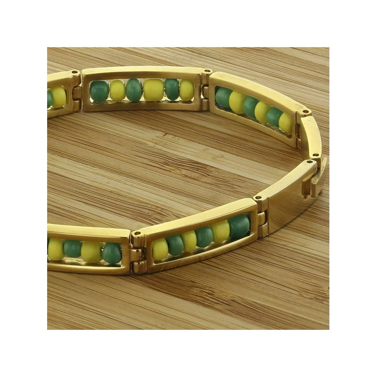 Stainless Steel Green Yellow Beads Babalawo Amulet Protection Orula Bracelet 9