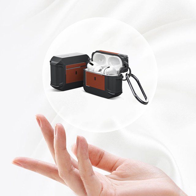 Kuymtek Funda de cuero TPA para AirPods 3 Protector de compartimento de carga (negro + marrón)
