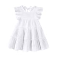 thumbnail image 6 of WhouRiu Girls Solid Color Dresses Sleeveless Flutter Sleeve Crew Neck Ruffle Dress Kids Comfortable Cute Everyday Sundress,5-6 Years, 6 of 6