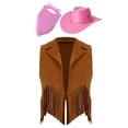 thumbnail image 2 of iiniim Girls Western Cowgirl Cowboy Outfit Kids Sleeveless Jacket Vest with Cowboy Hat Bandana Brown&Pink 6, 2 of 5