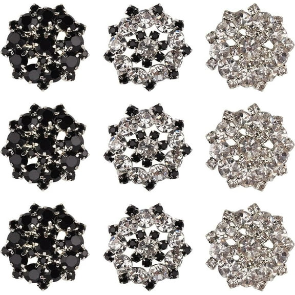 1 Box 1 Box 12Pcs 3 Colors Rhinestone Shank Buttons 7/8" Alloy Crystal Flower Shape Button with 1 Hole Round Decorative Metal Buttons for DIY Sewing Craft Shawls Dress Clothing Bags Wedding Decor