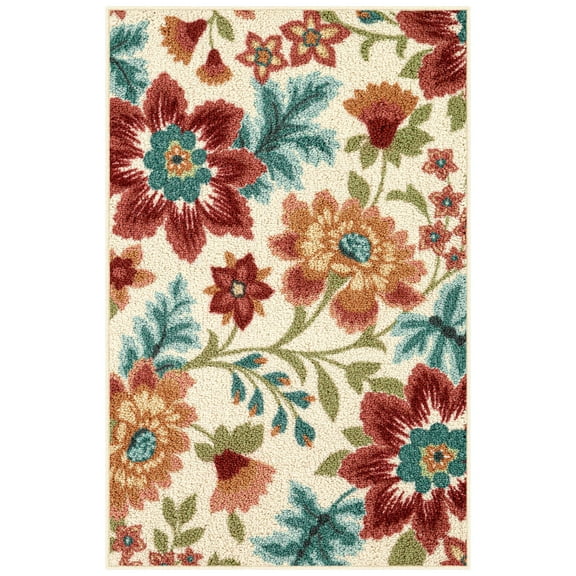 Mainstays Farmhouse Oversized Floral Cream Multicolor Indoor Accent Rug, 2'6"x3'10"