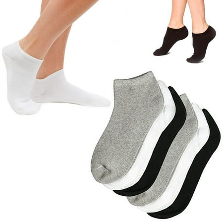 

6 Pairs Women Ankle Socks Ped Low Cut Fit Crew Size 10-13 Sport Black White Grey