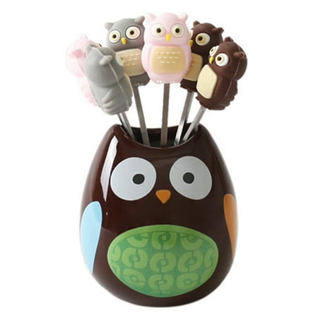 

Hloma 6Pcs/Set Fruit Forks Food Grade Practicability Stainless Steel Cartoon Animal Food Picks for Home