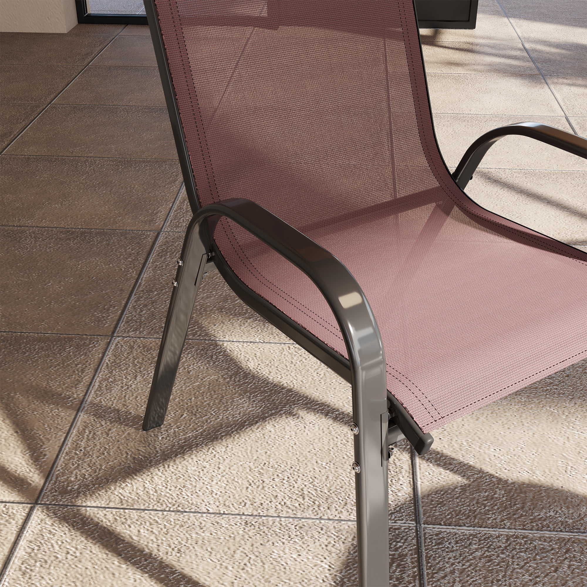 Outdoor Dining Chairs Set of 4, Stackable Outdoor Patio Chairs with High Back, Breathable Mesh Seat for Garden Lawn Backyard, Brown