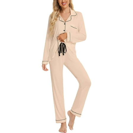 

I FAMURAY Pajamas Set Long Sleeve Sleepwear for Womens Button Down Nightwear Soft Pj Lounge Sets S-XXL