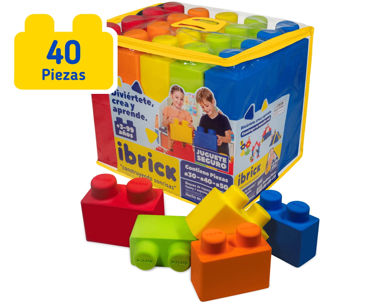 Ibrick 40 Piezas Bloques de Construccion Gigantes De Hule Espuma Seguro Ibrick Moderno Walmart en linea