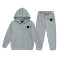 thumbnail image 2 of GBSYEWXS Toddler Teen Girls Outfit Set Trendy Heart Print Hooded Hoodies Pants Thickening Breathable Long Sleeve Grey Clothing Sets Size 8 Years-9 Years, 2 of 3