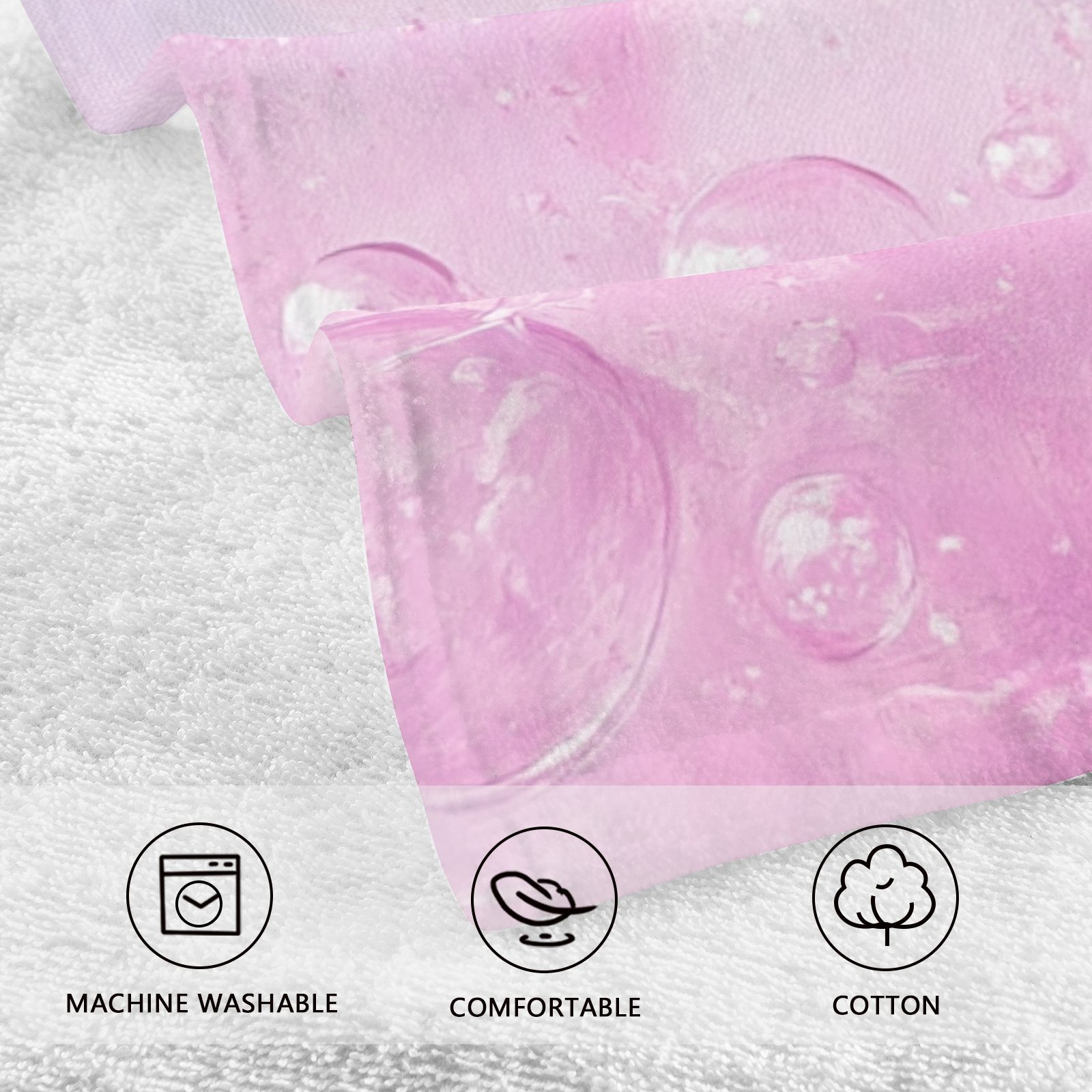 Pink Bubbles Hand Towels Cotton Bath Towels Large Face Towels Absorbent for Bathroom 2 Packs