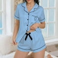 thumbnail image 4 of Women Pjs Sets,Pajamas Set for Women Short Sleeve Sleepwear Button Down Pjs Soft 2 Piece Lounge Sets,Sky Blue,L, 4 of 5