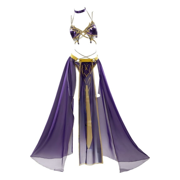 HAIKYUU Women Gothic Bikini Set Halter Bathing Suit with Chiffon Wrap Skirt, S