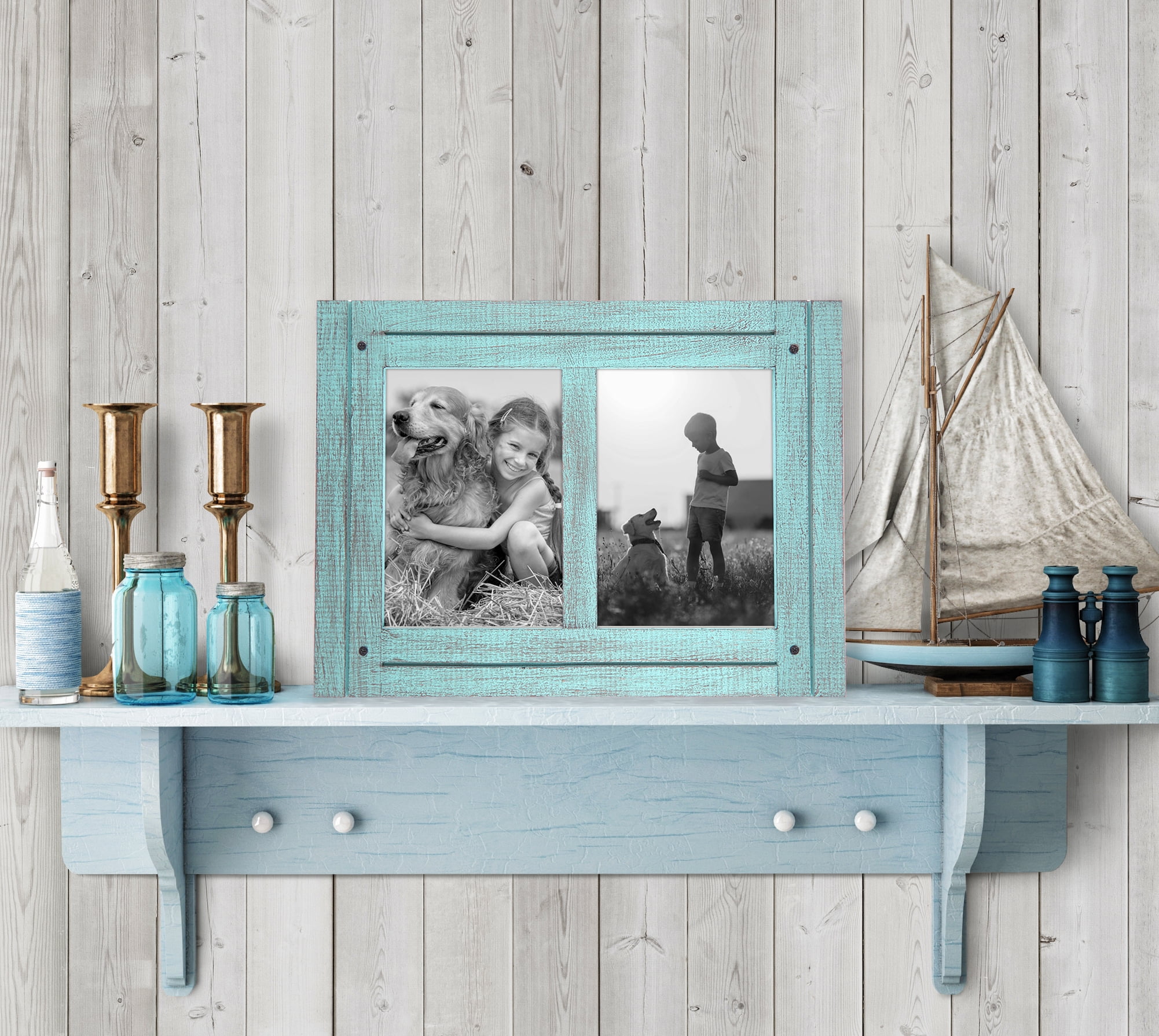 Miranda Matted to Poster Wall Frame, Turquoise & Silver, Blue, Plastic Sold by at Home