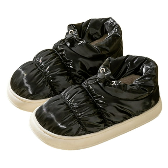 Lovskoo 2024 Women's And Men's Slippers Down Cotton Shoes Couple Cotton Slippers Winter Indoor Home Plus Velvet Thermal Bag With Household Rainproof Black