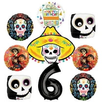 Coco Party Supplies 6th Birthday Balloon Bouquet Decorations 9 pc