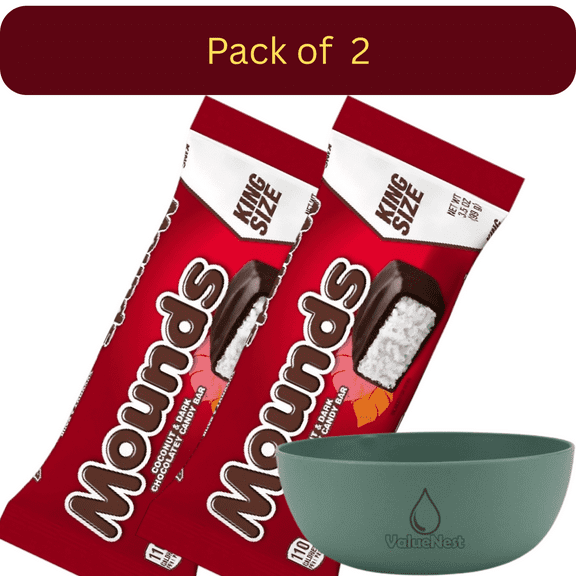 Mounds Coconut & Dark Chocolate King Size Candy Bars 2 Pack, 3.5 oz Total with Bowl by Value Nest