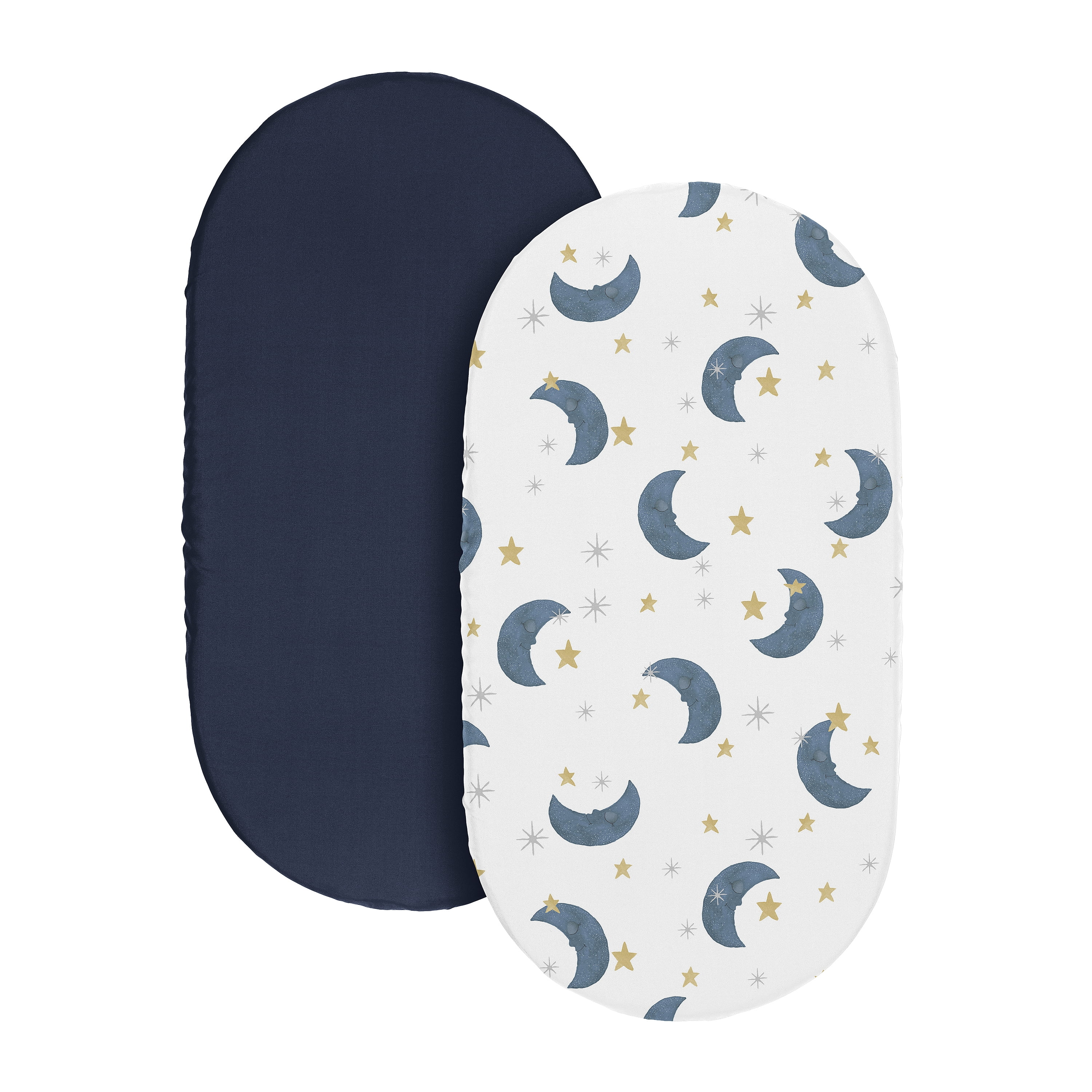 Sweet Jojo Designs Moon Bear Boy, Girl, Unisex/Gender Neutral Baby Bassinet Fitted Sheets Set 2 Piece