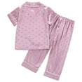 thumbnail image 3 of Kovlvoll Toddler Baby Boys Girls Satin Pajamas Outfits Short Sleeve Button up Shirts with Pants Home Wear Clothes Set, 3 of 6