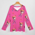 thumbnail image 3 of Super Kitties Womens T Shirts V Neck Long Sleeve Tops Causal Loose Summer T-Shirts L, 3 of 7