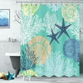 thumbnail image 2 of Nautical Coastal Waterproof Fabric Shower Curtain Starfish Seashell Coral Beach Themed Bath Curtain Ocean Shower Curtains for Bathroom with 12 Hooks, 72x72, Turquoise, 2 of 6