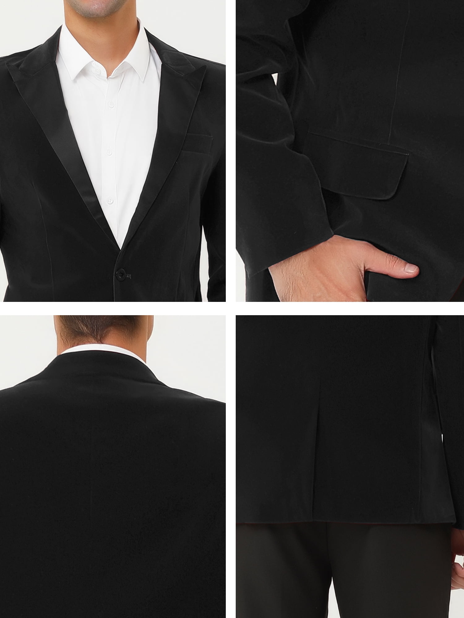 Unique Bargains Men's Velvet Blazer One Button Party Prom Tuxedo Dinner Suit Jacket XL Black