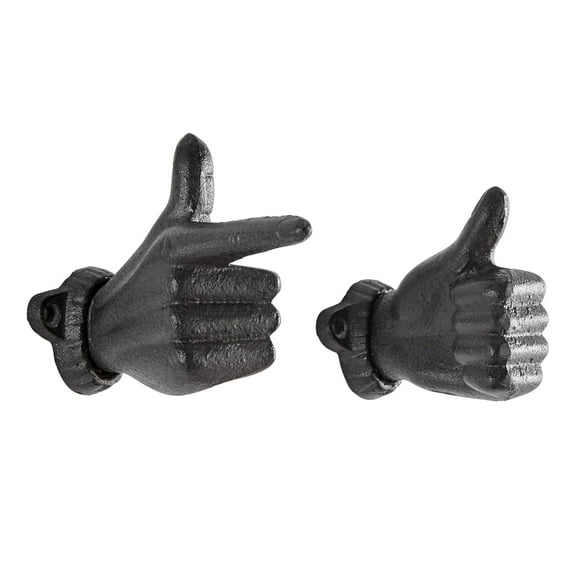 Danya B. "Thumbs up & Pointing Finger" Dark Brown Cast Iron Wall Mount Hook Set (Set of 2)