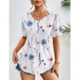 thumbnail image 3 of Zeagoo Women's Puff Short Sleeve Tunic Tops Pleated Floral Print V Neck Blouses Dressy Casual Loose Summer T-Shirts, 3 of 6