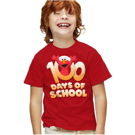 Sesame Street Elmo 100 Days Kids T Shirt for Youth Boys and Girls, Red, Medium