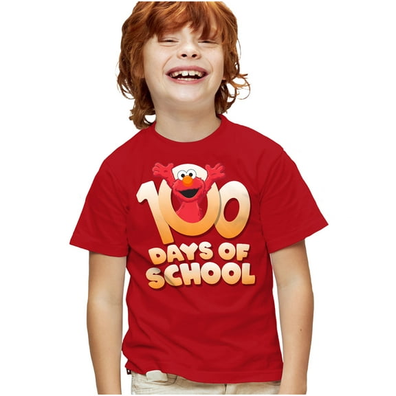 Sesame Street Elmo 100 Days Kids T Shirt for Youth Boys and Girls, Red, Medium
