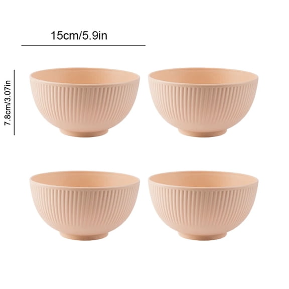4Pcs Nordic Colored Wheat Straw Bowls Circular Shatter Resistant Plastic Tableware Bowls for Household Use