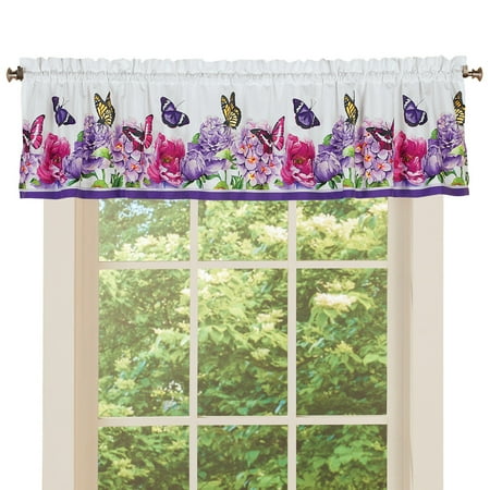- Butterfly Watercolor Floral Valance Curtain Home Decor with Rod Pocket Top - For Bathroom, Laundry, Bedroom, Valance