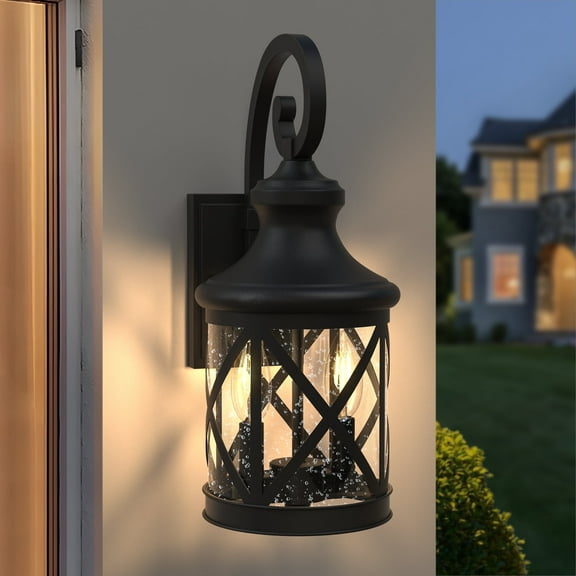 Maxax Dusk to Dawn Outdoor Wall Light – 16.8" Black Cylinder Sconce with Bubble Glass, Waterproof Porch Light