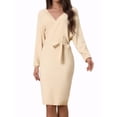 thumbnail image 1 of Vestido Midi para Mujer INSPIRE CHIC con Cuello en V Profundo, Manga Larga tipo Murciélago, Vestido de Suéter Envolvente con Cinturón XL Color Albaricoque, 1 of 6