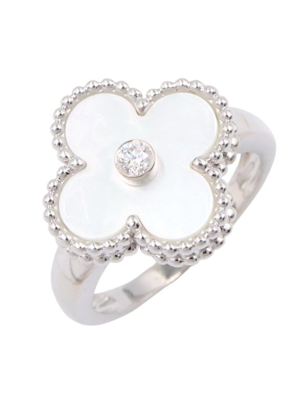 Pre-Owned Van Cleef & Arpels Vintage Alhambra Mother-of-Pearl 1PD Ring - 18K White Gold (18KWG)...