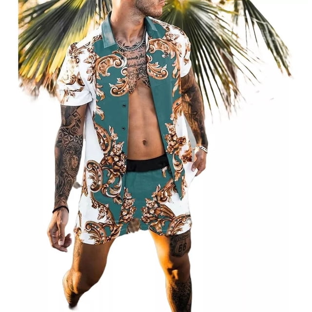 Conjunto Camisa Casual Para Hombre Conjunto Playa Hawaiana A