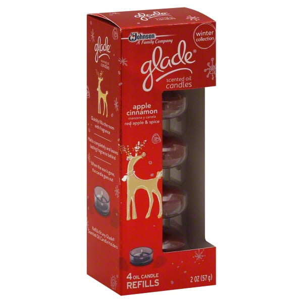 Glade Holiday Apple Cinnamon Scented Oil Candle Refills, 2 Oz., 4 Count
