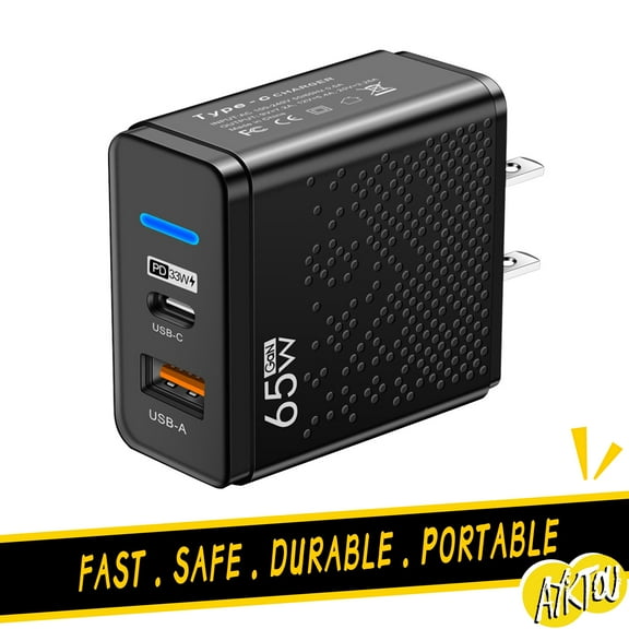 AYktou Usb C Charger Block,65W Double Port USB A & Type C Charger Fast Charging with LED,Phone Charger for Mobile Phones,Tablets,Mice,Headphones and Other Electronic Devices Charging Blocks