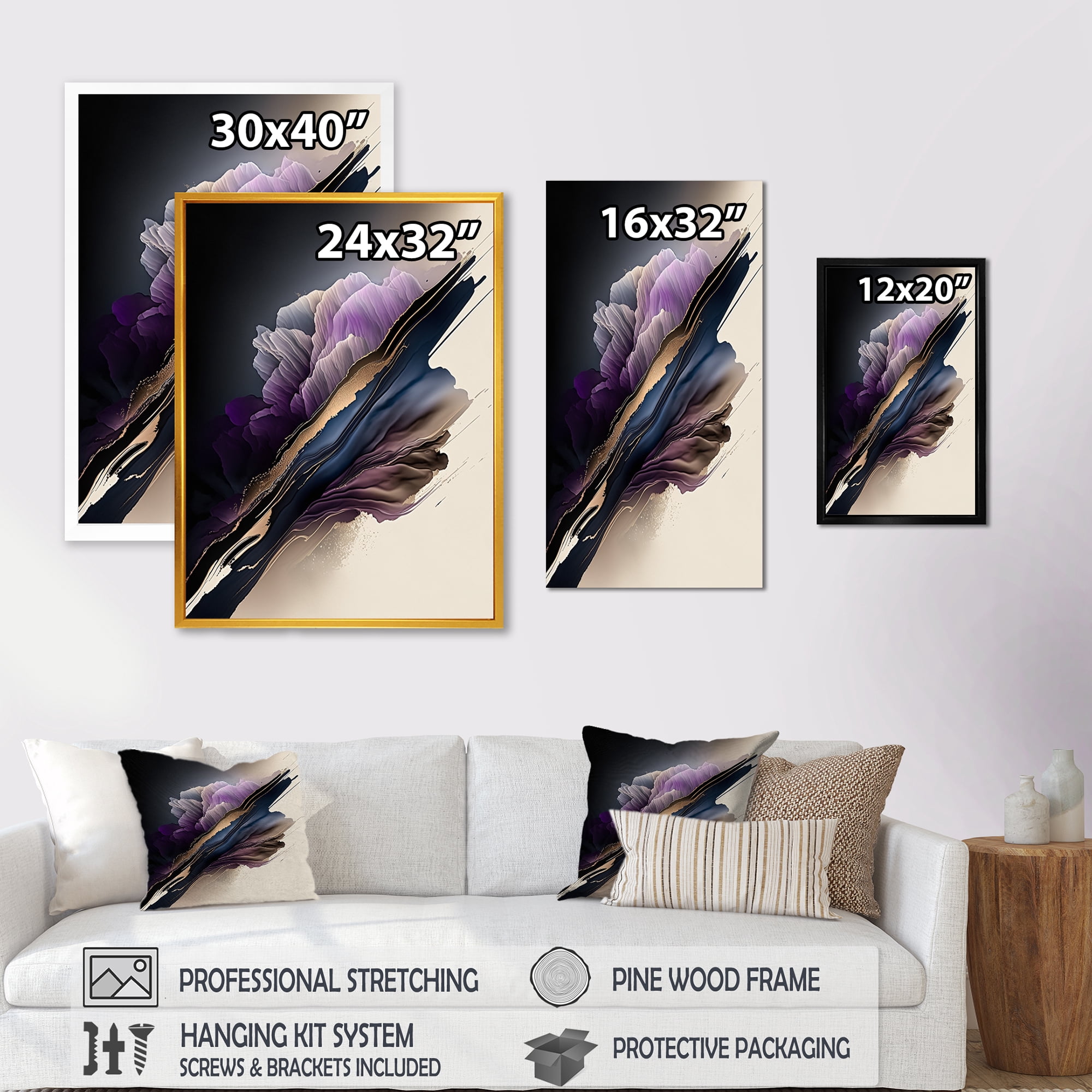 Designart Purple Peony Hyperrealistic Flowers I Canvas Wall Art
